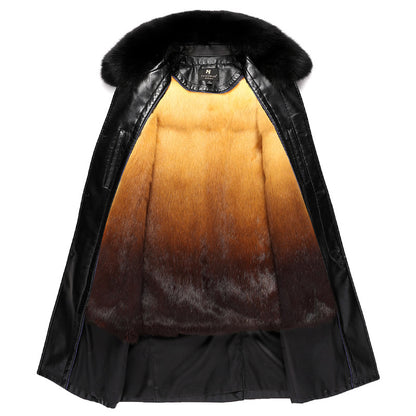 Men's Mid-Length Fur Coat with Fox Fur Collar