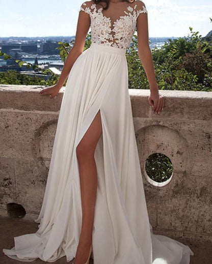New Women's Sleeveless Solid Color Lace Split Dress