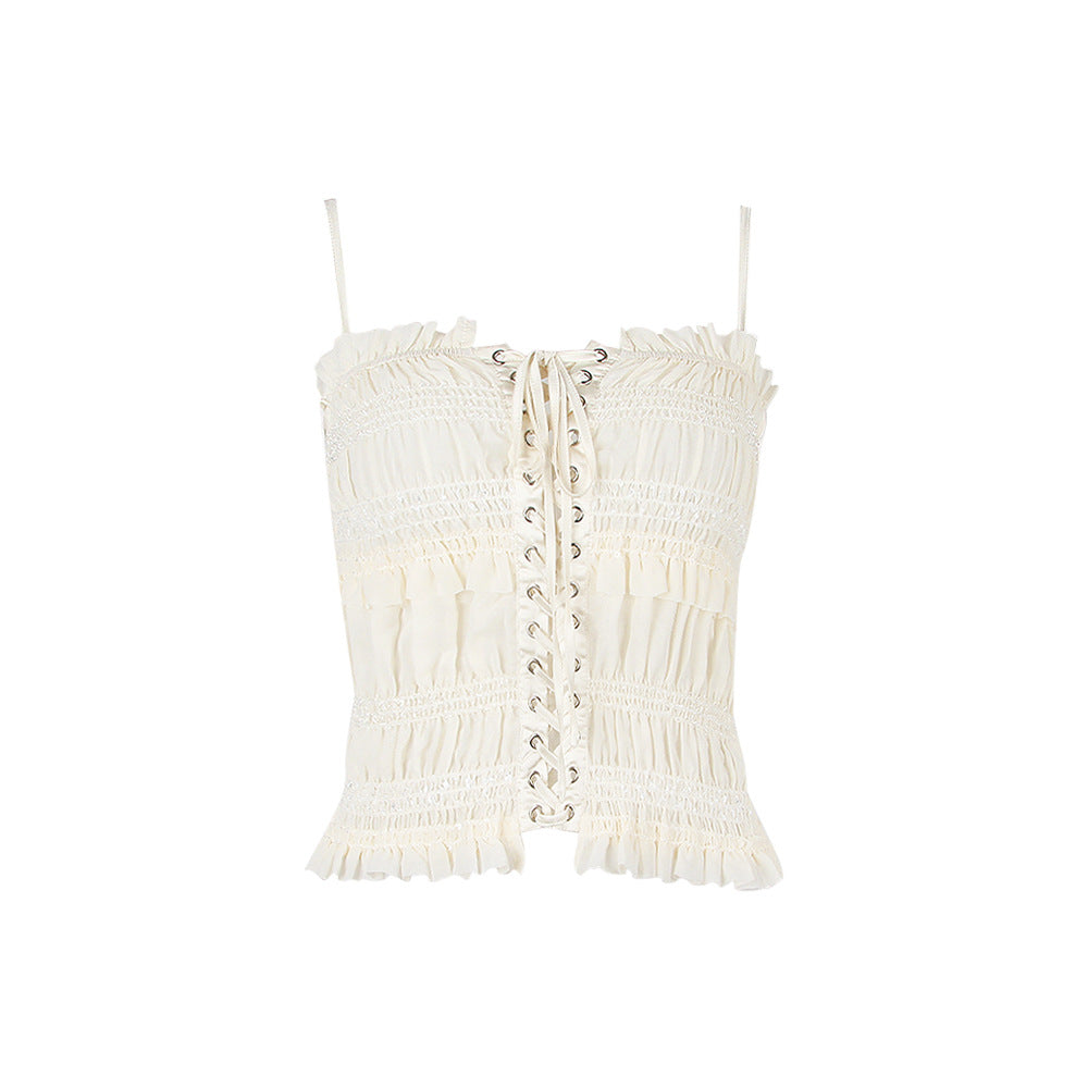 Summer Women's Crop Top with Ruffled Hem and Spaghetti Straps