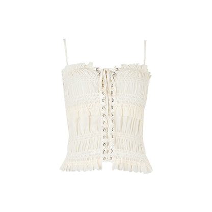 Summer Women's Crop Top with Ruffled Hem and Spaghetti Straps