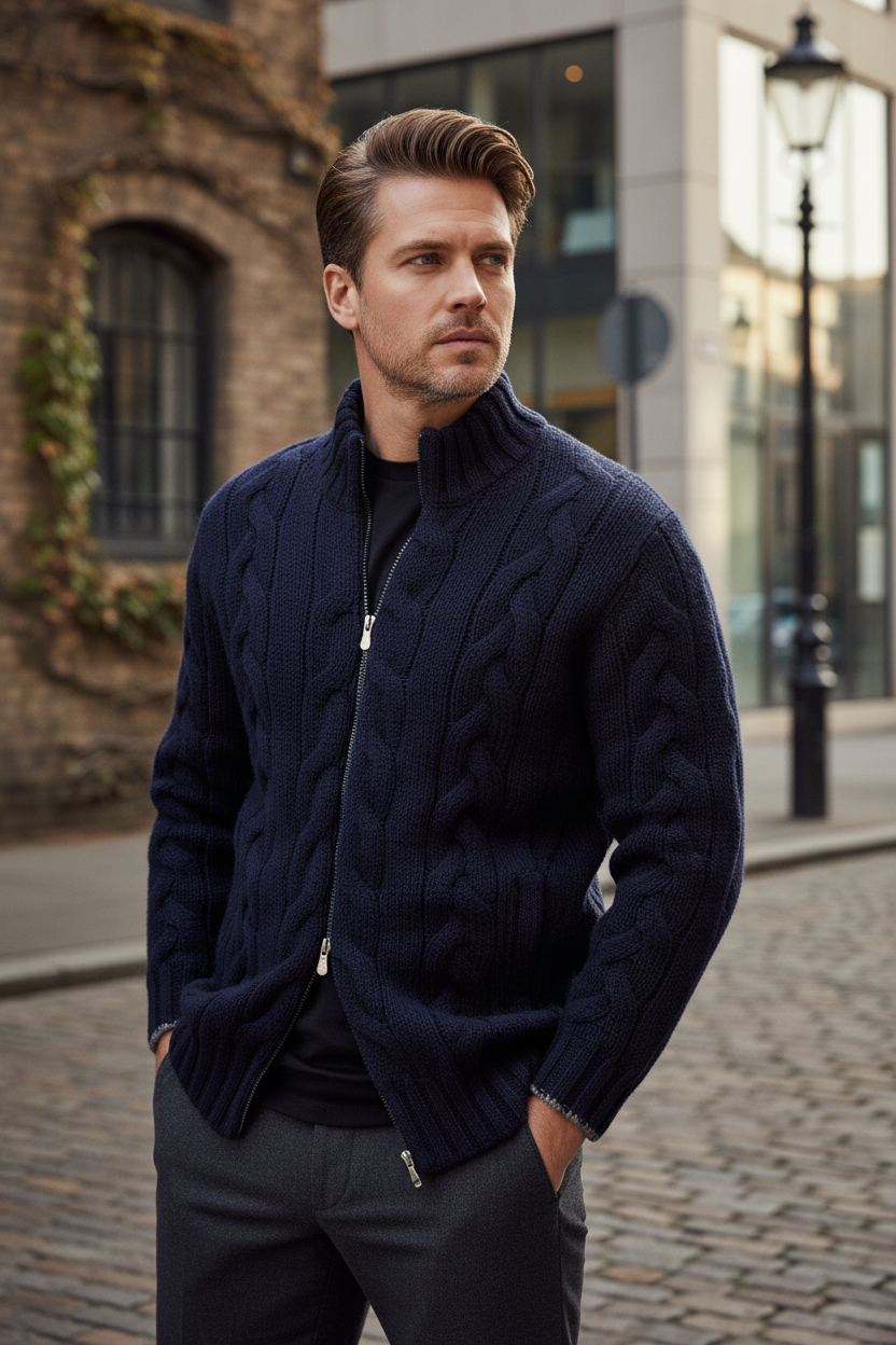 Men's Solid Color Knitted Zipper Jacket